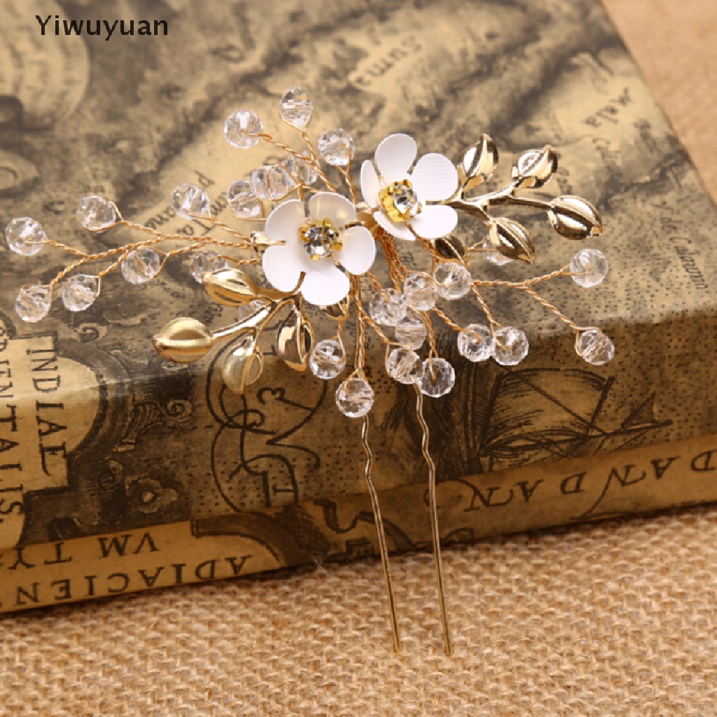 2 Trâm Cài Tóc Hình Hoa Lá Đính Đá Thủ Công Cho Cô Dâu