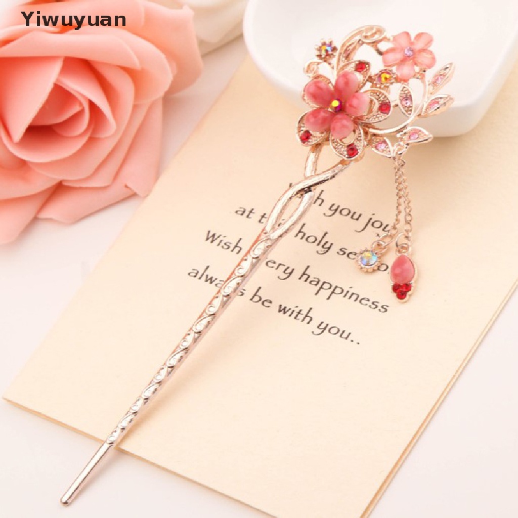 < Yiwuyuan > Trâm Cài Tóc Đính Đá Kim Cương Giả Tua Rua Hình Hoa Cho Nữ Giảm Giá