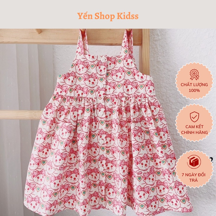 Đồ mặc Váy 2 dây  cổ vuông chất thô mềm XOOP họa tiết hoa,hồng gấu cho bé gái (8-20kg) V12  Shop Phúc Yến