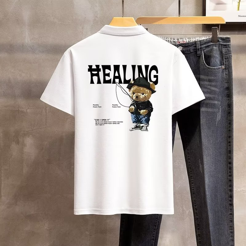 Áo Thun Polo Tay Ngắn Dáng Rộng In Họa Tiết Thời Trang Phong Cách Hàn Quốc Cho Nam Size M-4XL