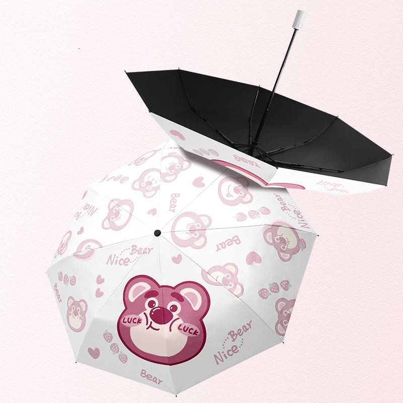 Dù Gấp 3 Khúc Tự Động Chống Tia UV Chống Nắng Mưa Hình Gấu Dâu Tây