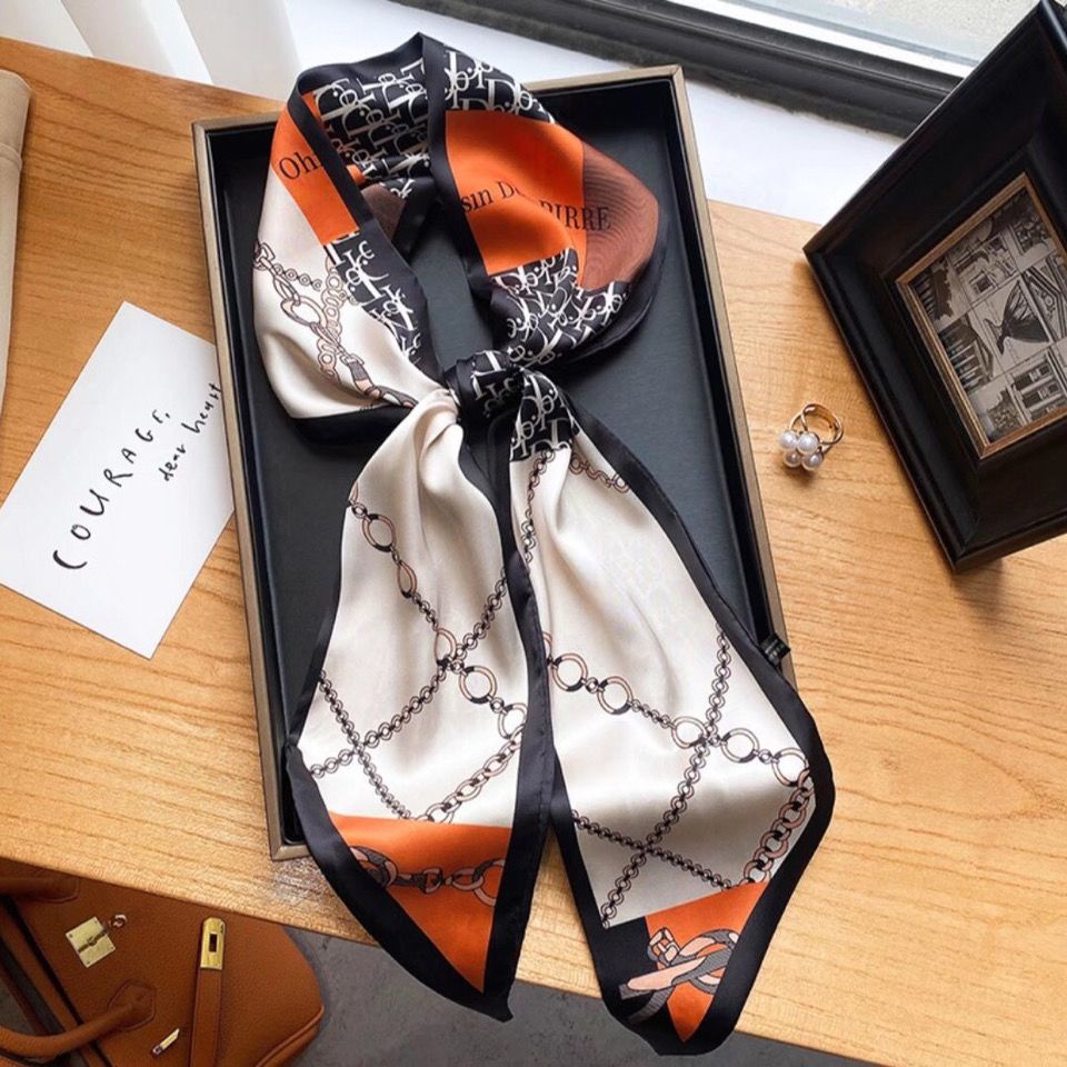 Khăn Quàng Cổ Lụa Mỏng Hình Kim Cương Phiên Bản Hàn Quốc Xuân Thu Mới Và Dải Hẹp Dài Trang Trí Khăn Choàng Nhỏ fema