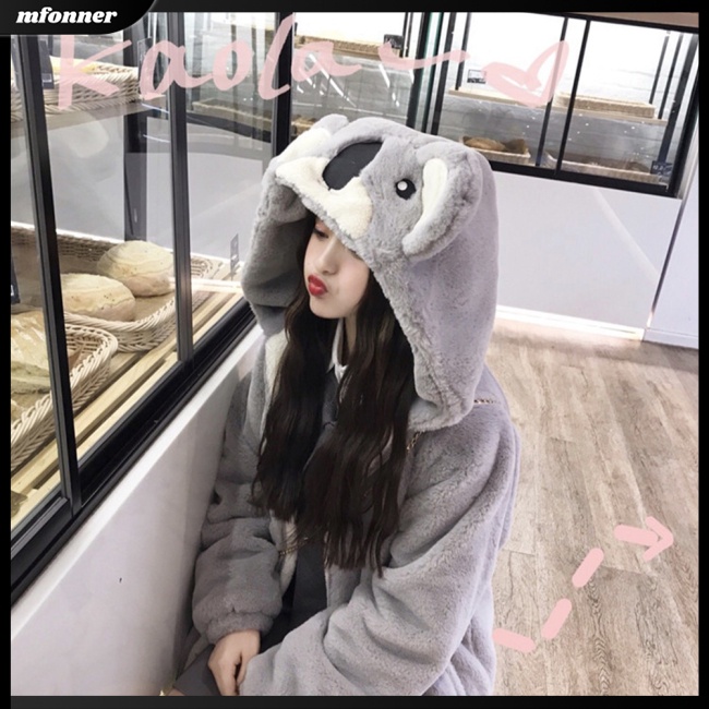 Áo Khoác Bông Dày Dặn Giữ Ấm Tai Thỏ Dễ Thương Cho Nữ