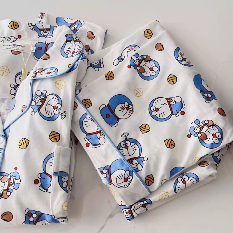 Bộ Đồ Ngủ Tay Dài in Hình Doremon Phong Cách Nhật Bản Thời Trang Xuân Thu Cho Nữ