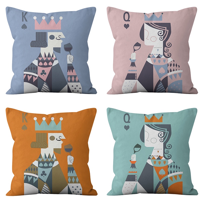 Vỏ Gối Vuông 45 * 45CM In Hình Lá Bài Poker Queen Trang Trí Nội Thất