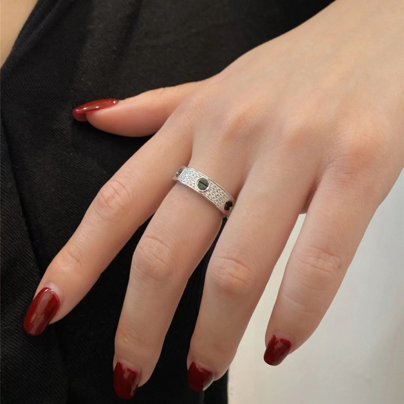 Nhẫn Thép Titan Đính Kim Cương Thời Trang Hip Hop Cổ Điển Cá Tính