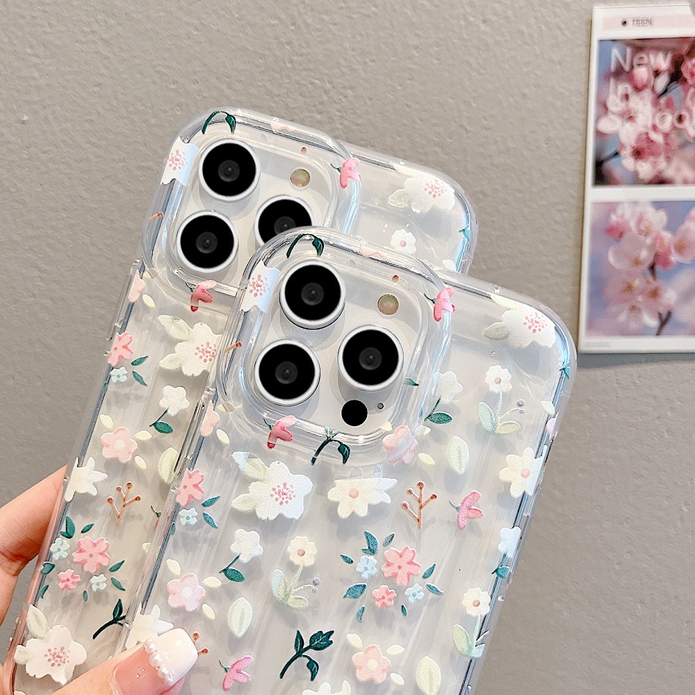 Ốp Điện Thoại TPU Dẻo Họa Tiết Hoa Phối Sọc Nhỏ Xinh Chống Sốc Cho IPhone 11 12 13 14 Pro Max