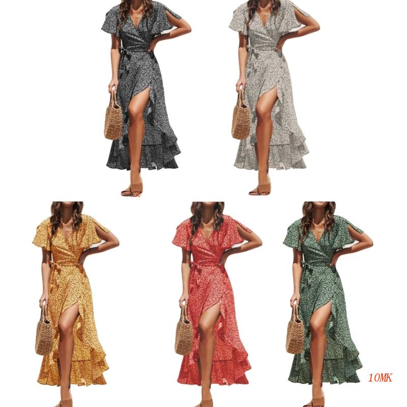 Đầm Hoa Ngắn Tay Dáng Xòe Thời Trang Bohemian Xinh Xắn Cho Nữ