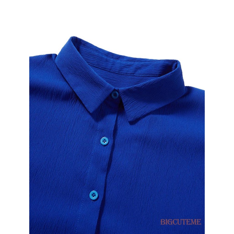 Set Đồ Mùa Xuân 2 Món Gồm Áo Sơ Mi Cổ Bẻ Tay Dài Cổ Bẻ Màu Trơn + Quần ống rộng Cho Nữ