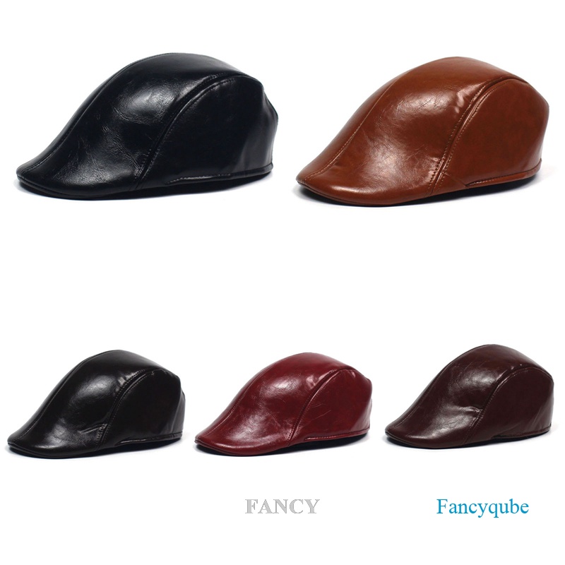 Fancy Mũ Beret Da Màu Đen Xám Trơn Phong Cách Anh Quốc Cổ Điển Thời Trang Xuân Thu Có Thể Điều Chỉnh Được Dành Cho Nam