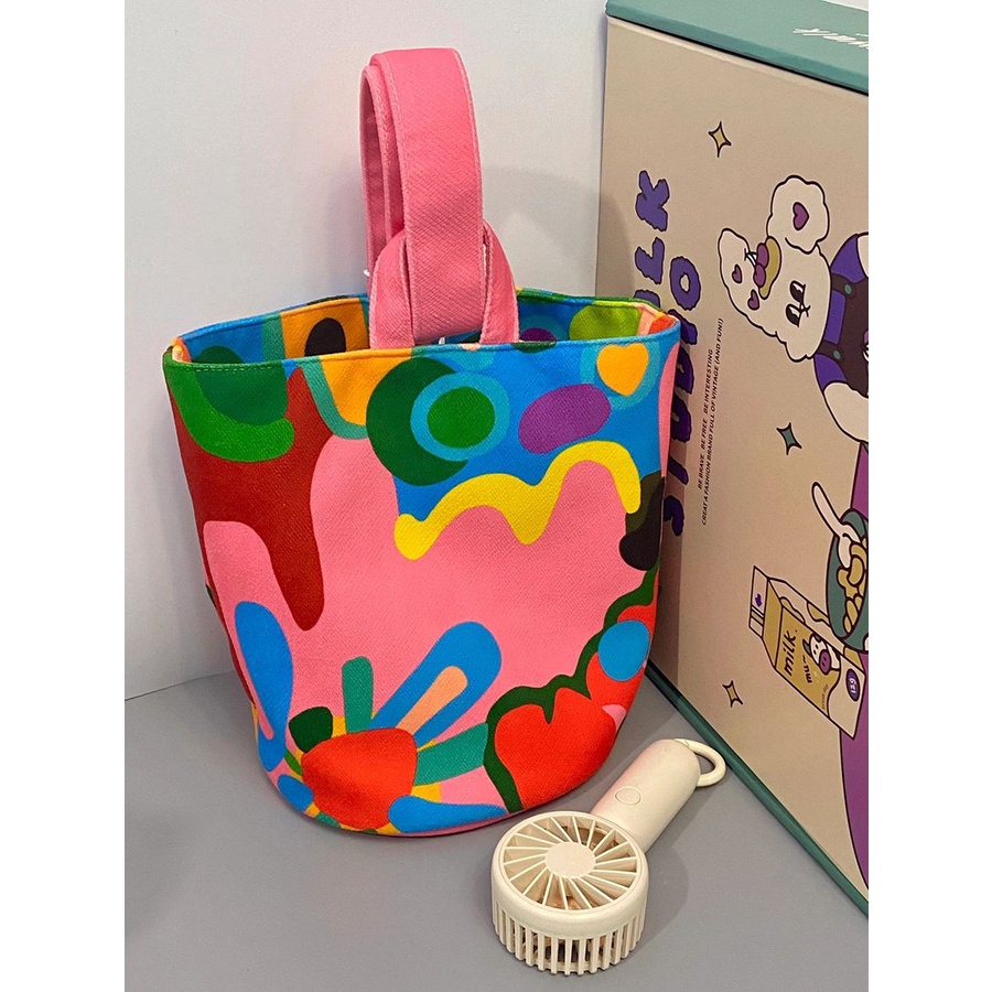 Túi Vải Đựng Hộp Cơm Trưa Sức Chứa Lớn In Họa Tiết Graffiti Phong Cách Nhật Bản Chất Lượng Cao