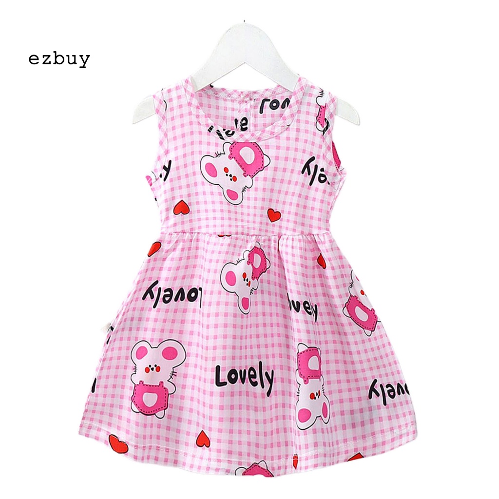 Đầm Công Chúa Sát Nách Màu Sáng In Họa Tiết Hoạt Hình Dễ Thương Thời Trang Mùa Hè Cho Bé Gái