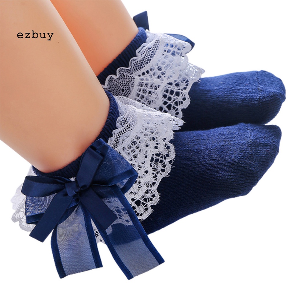 1 Đôi Vớ Dày Co Giãn Thoáng Khí Đính Nơ Ren Dễ Thương Cho Bé Gái