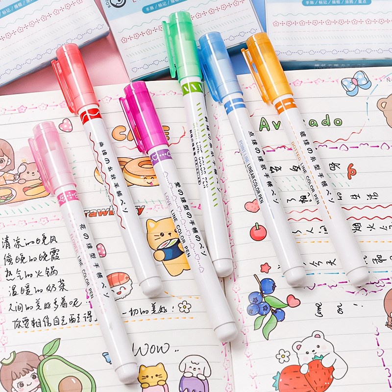 Set 6 Bút Đánh Dấu Dạng Cong Màu Pastel Dành Cho Học Sinh / Văn Phòng