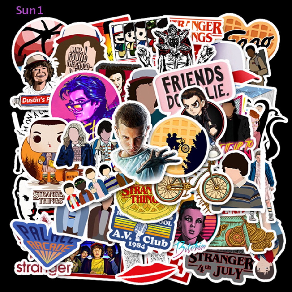 Bộ 50 Sticker Dán Trang Trí Ván Trượt / Laptop / Điện Thoại Hình Stranger Things