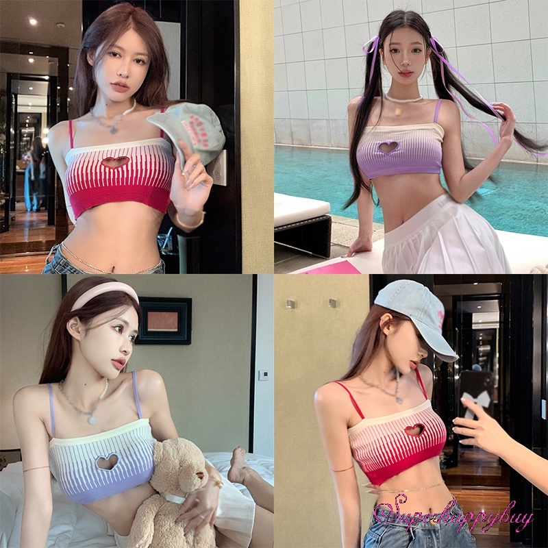 Áo Tank Top Hai Dây Dáng Ôm Hở Rốn Họa Tiết Trái Tim Thời Trang Cho Nữ