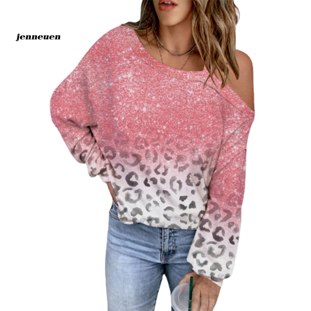 Áo Kiểu Tay Dài Trễ Vai Mềm Mại In Họa Tiết Bông Tuyết Lấp Lánh Thời Trang Xuân Thu Cho Nữ