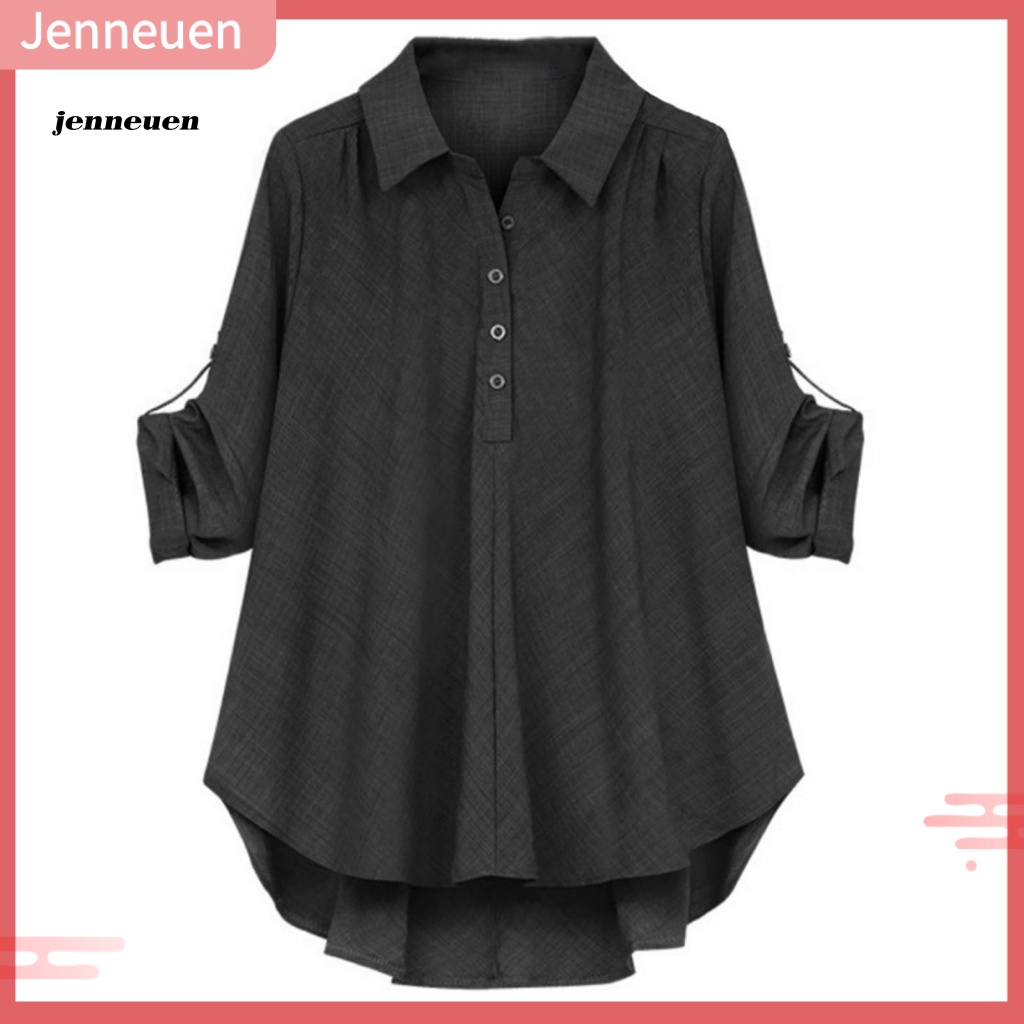 Áo Sơ Mi Tay Lửng Dáng Rộng Cổ Bẻ Cài Khuy Xếp Ly Cài Khuy Thời Trang Cho Bạn Gái