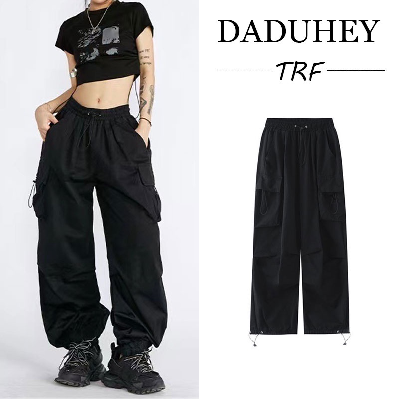 DaDuHey💕 New American Ins Street Overalls High Waist Loose Parachute Pants Multi-pocket Casual Pants