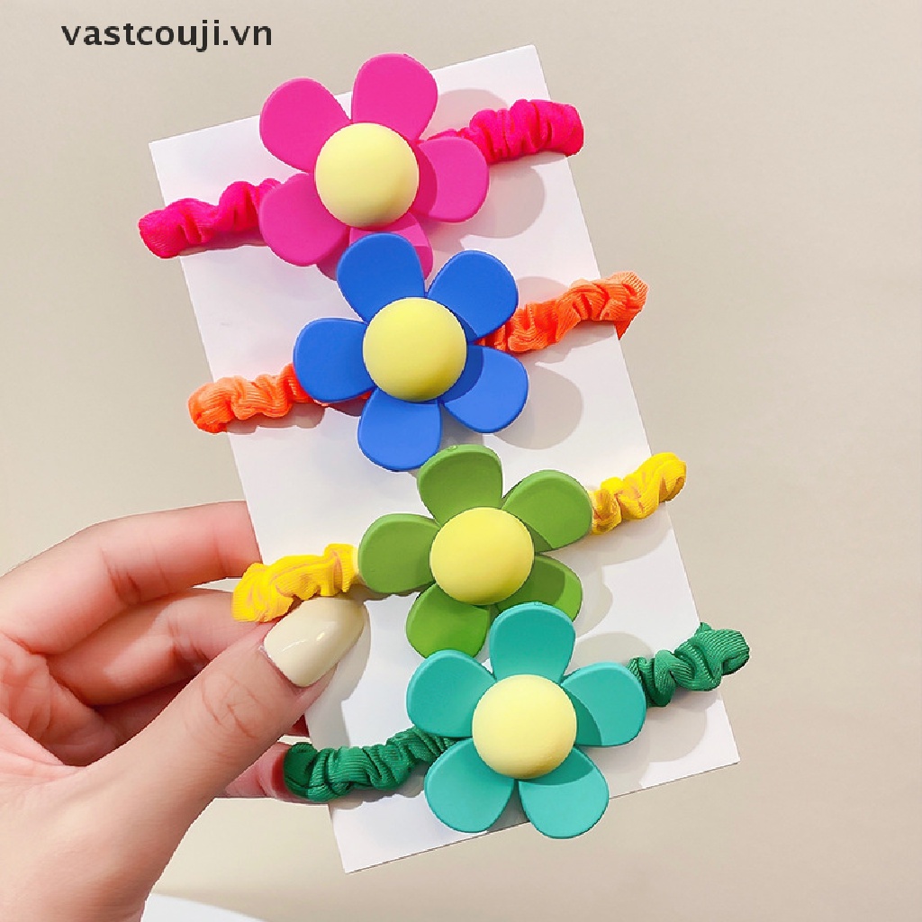 Dây Cột Tóc Co Giãn Họa Tiết Hoa Màu Kẹo Ngọt Xinh Xắn Cho Bé Gái