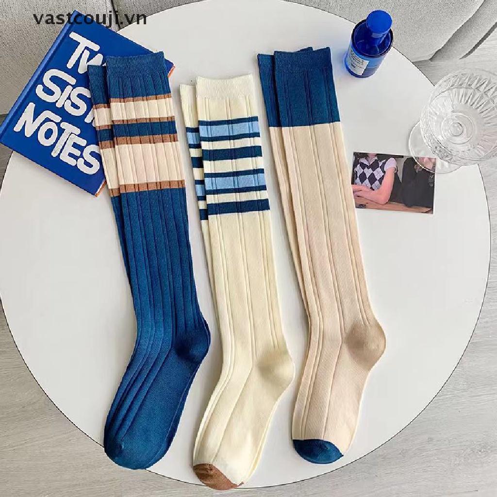 Vớ Dài Qua Gối Mỏng Thoáng Khí Thoải Mái Họa Tiết Kẻ Sọc Nhiều Màu Sắc Cho Nữ