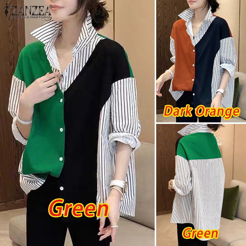 ZANZEA Áo Sơ Mi Nữ Tay Dài Họa Tiết Sọc Thời Trang Phong Cách Hàn Quốc