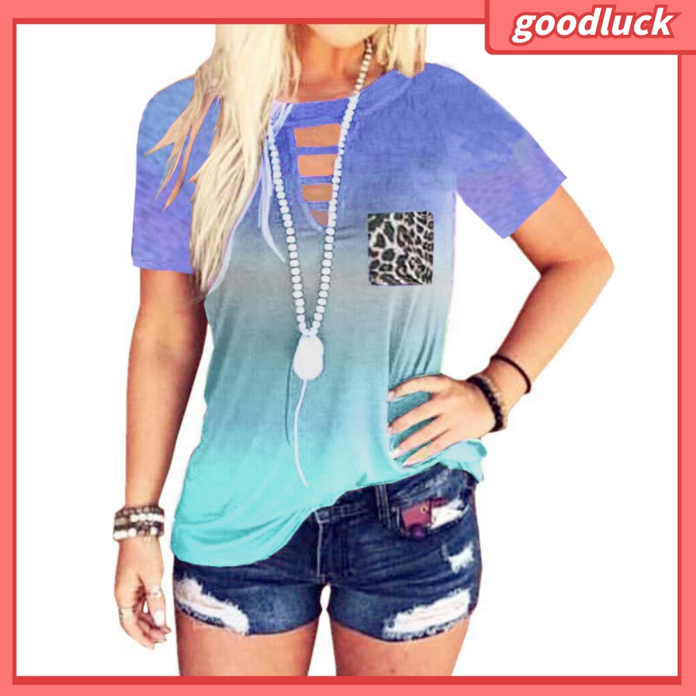 Áo Thun Ngắn Tay Cổ Tròn Màu Gradient Thời Trang Cho Nữ