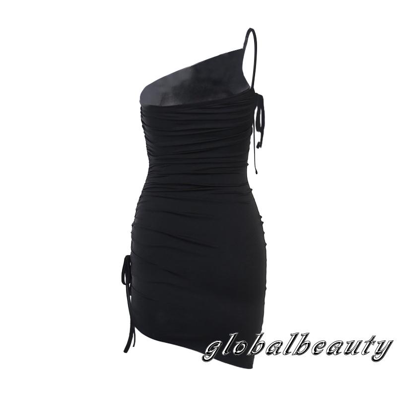 Đầm Ngắn Không Tay Kiểu Dây Rút Màu Đen Thời Trang Mùa Hè Cho Nữ