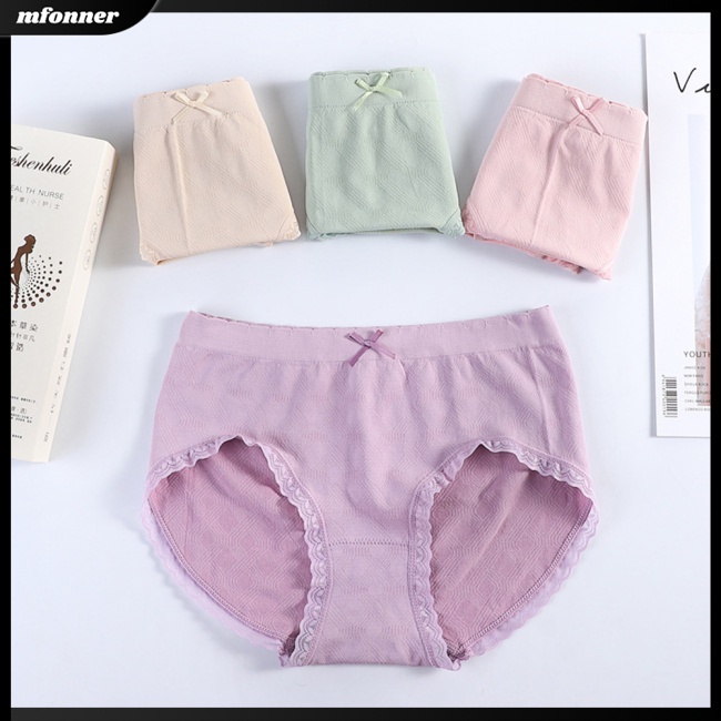 Set 4 Quần Lót Cotton Không Đường May Lưng Vừa Đính Nơ Dễ Thương Cho Nữ