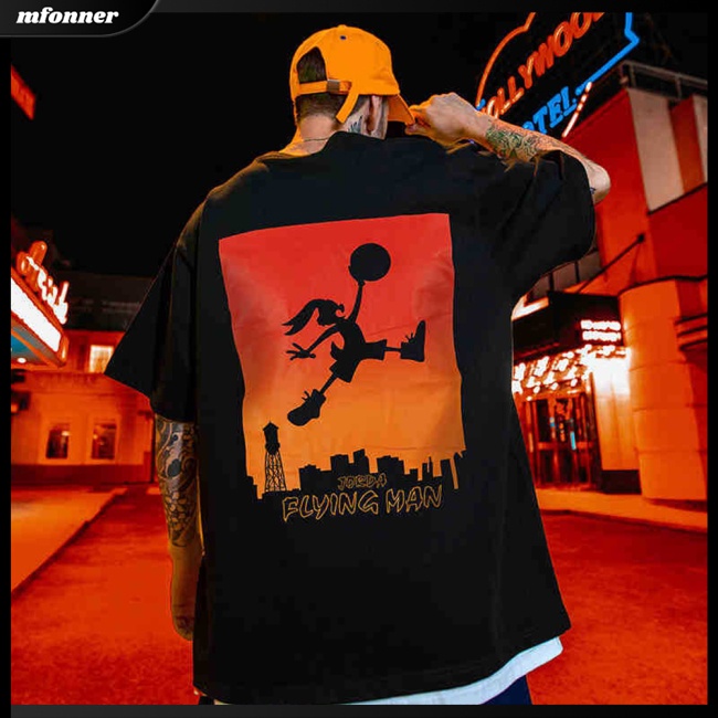 Áo Thun Tay Lỡ Cổ Tròn Dáng Rộng In Họa Tiết Cá Tính Cho Nam