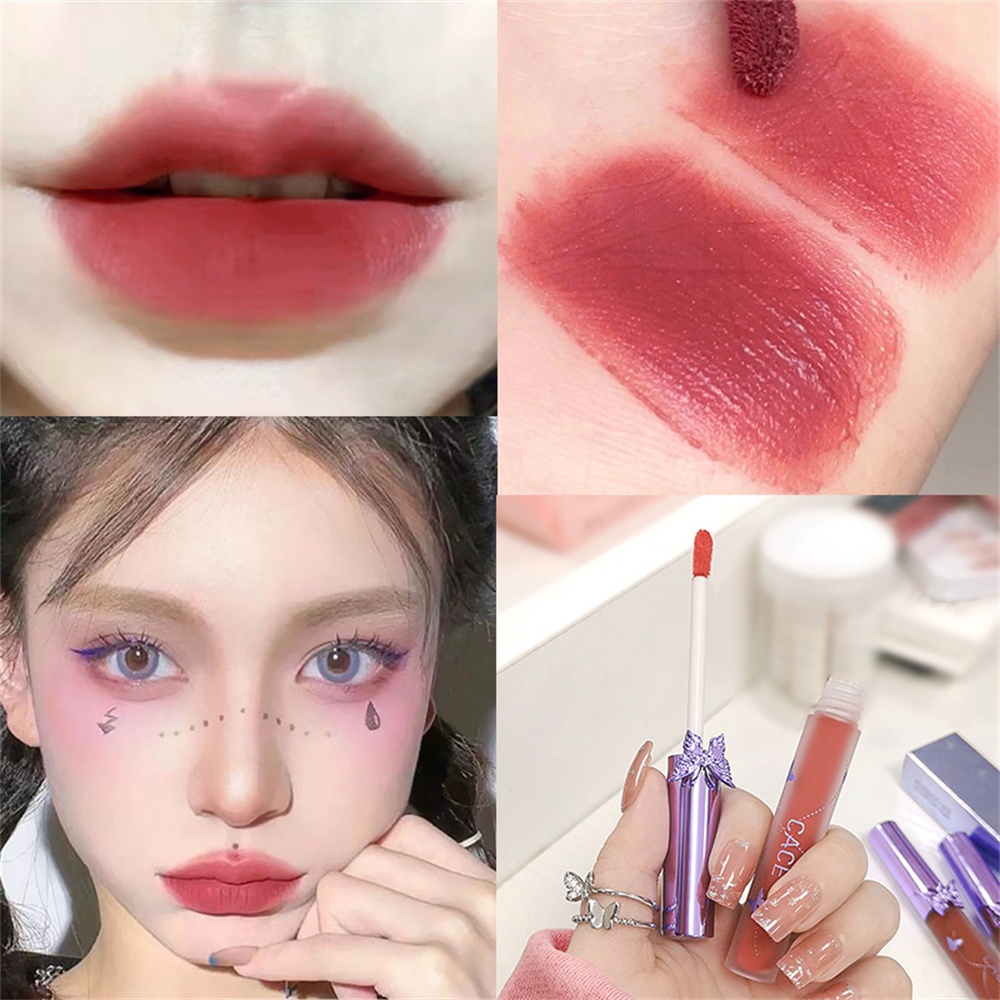 CACE Son Môi Nhung Hình Bướm Mới Son Kem Lì Màu Nude Tự Nhiên Dễ Lên Màu Đều Màu Son Môi Dạng Lỏng Lâu Trôi 6 Màu