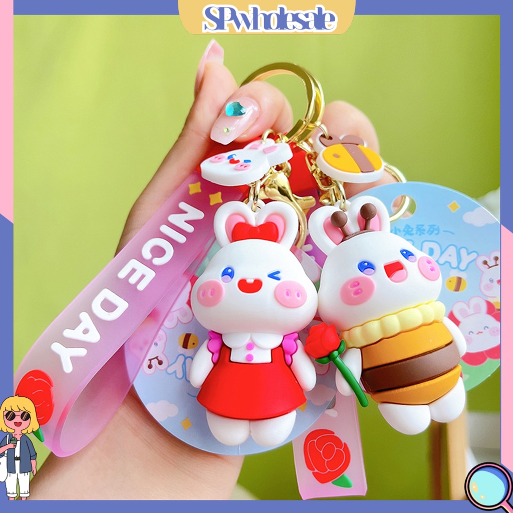 <SPwholesale> Móc Khóa Ba Chiều Hình Thỏ Hoạt Hình Ba Chiều Đa Năng Trang Trí Ba Lô / Ô Tô Quà Tặng Trang Sức