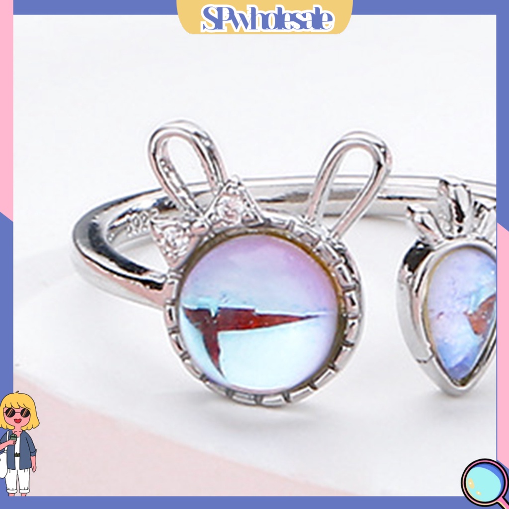 <SPwholesale> Nhẫn Dạng Hở Đính Đá Mặt Trăng Nhân Tạo Hình Thỏ Cà Rốt Có Thể Điều Chỉnh Trang Sức Dự Tiệc Cho Nữ