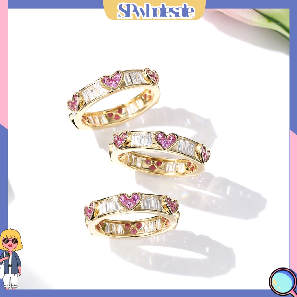 <SPwholesale> Nhẫn Hình Trái Tim Đính Đá Zircon Thời Trang Cho Nữ