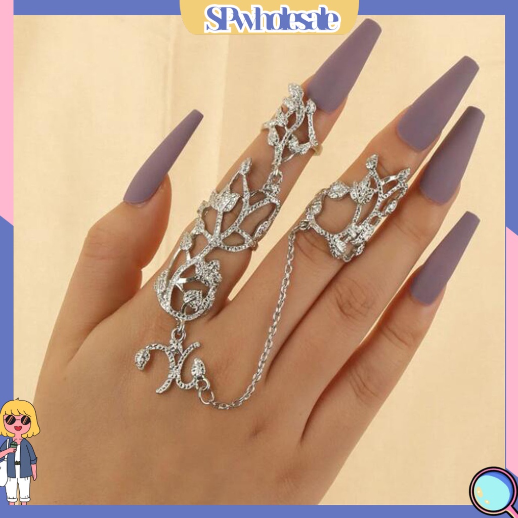 <SPwholesale> Nhẫn Chuỗi Xích Chống Dị Ứng Chống Oxy Hóa Trang Sức Hình Hoa Đính Kim Cương Giả Retro Thích Hợp Làm Quà Tặ