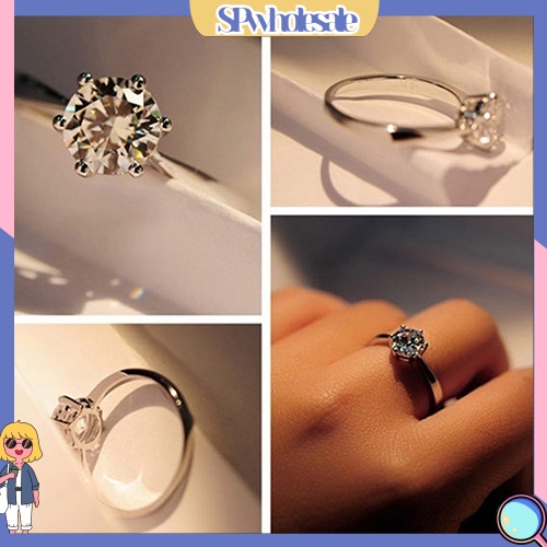 <SPwholesale> Nhẫn Cưới Mạ Bạc Đính Đá Zircon Tròn Lớn Sang Trọng Cho Nữ