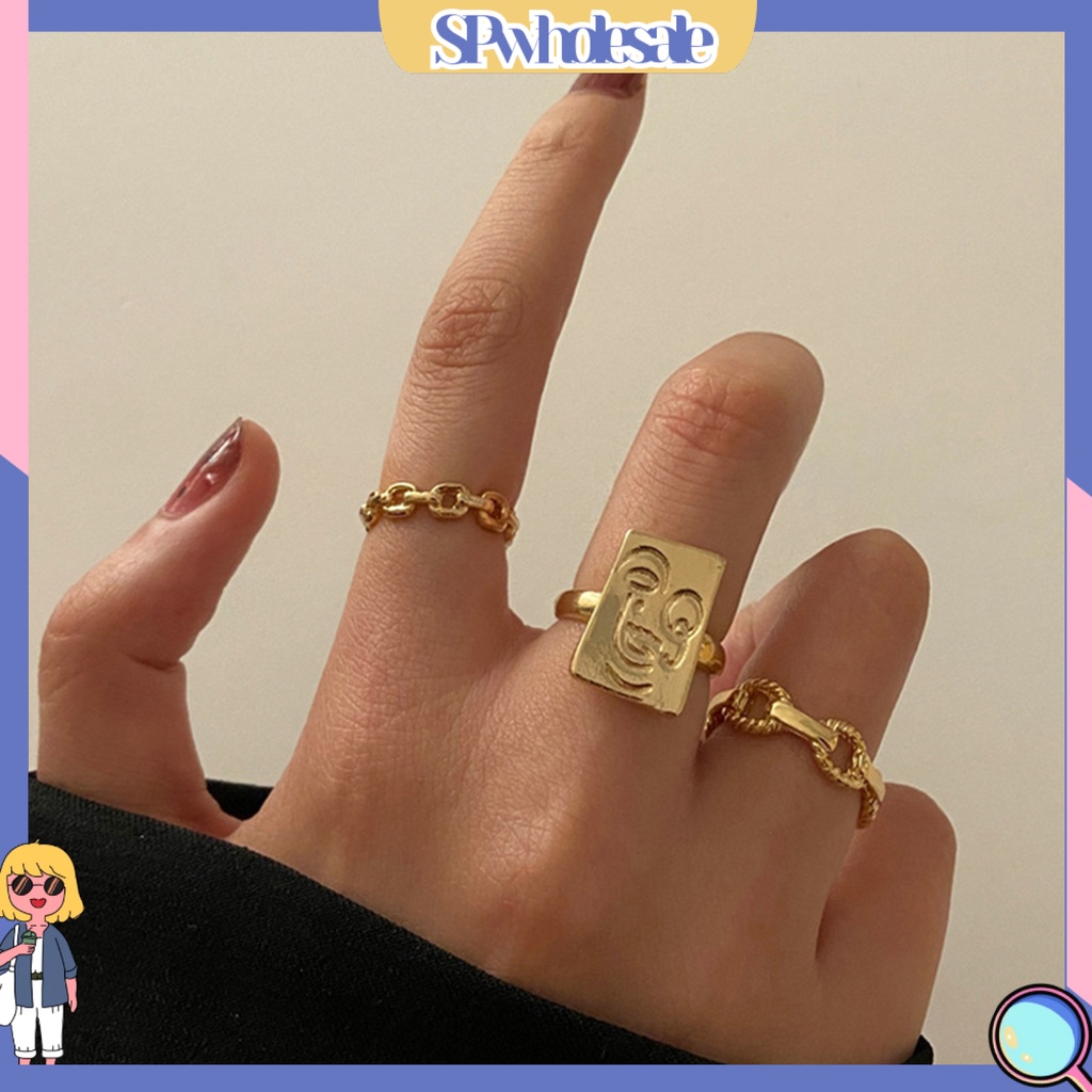 <SPwholesale> Bộ 3 Nhẫn Hình Mặt Cười Có Thể Điều Chỉnh Kích Cỡ
