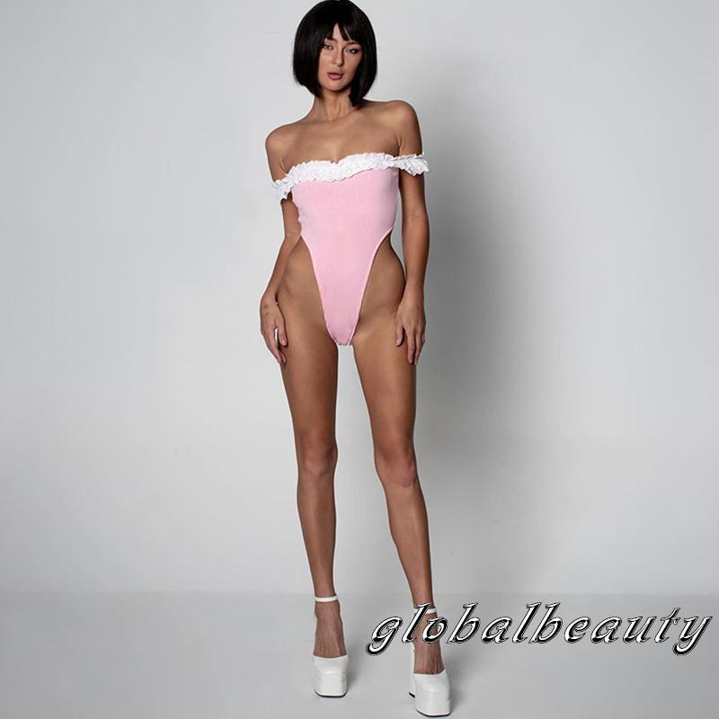 Bộ Áo Liền Quần Trễ Vai Phối Ren Nhún Bèo Phong Cách Đường Phố Cho Nữ