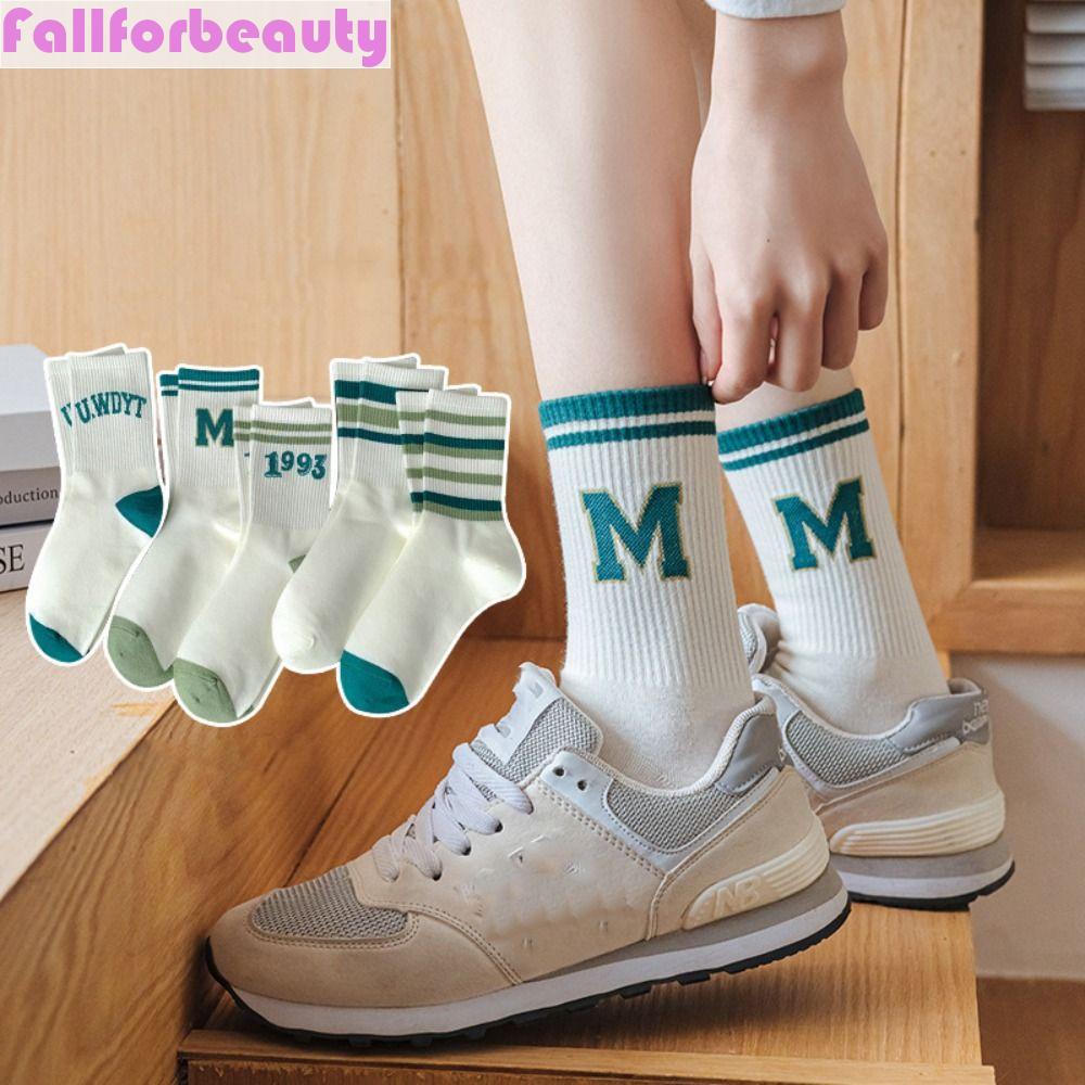 Vớ Thể Thao Họa Tiết Kẻ Sọc In Chữ Đơn Giản Phong Cách Harajuku Cho Nữ