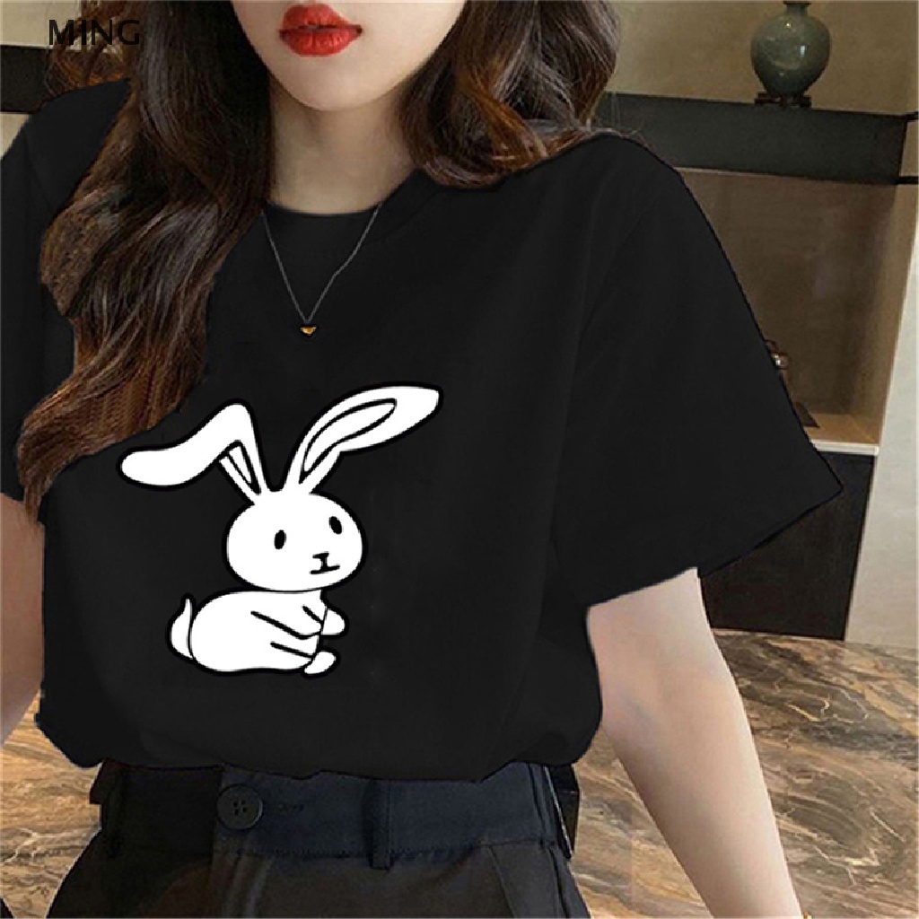 Áo Thun Nữ Tay Ngắn Cổ Tròn In Hình Thỏ Hoạt Hình Thời Trang Mùa Hè