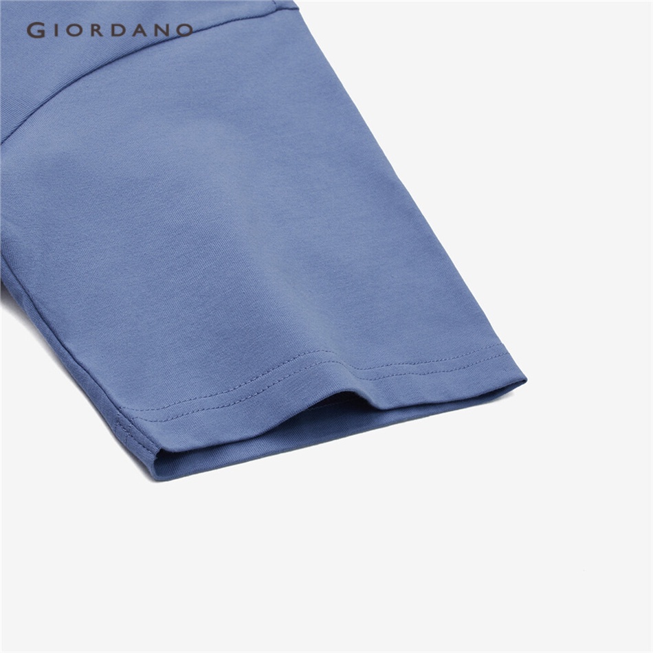 Áo thun GIORDANO 90093381 100% dệt kim cotton dạng rộng cổ tròn tay ngắn thêu họa tiết thời trang dành cho nam