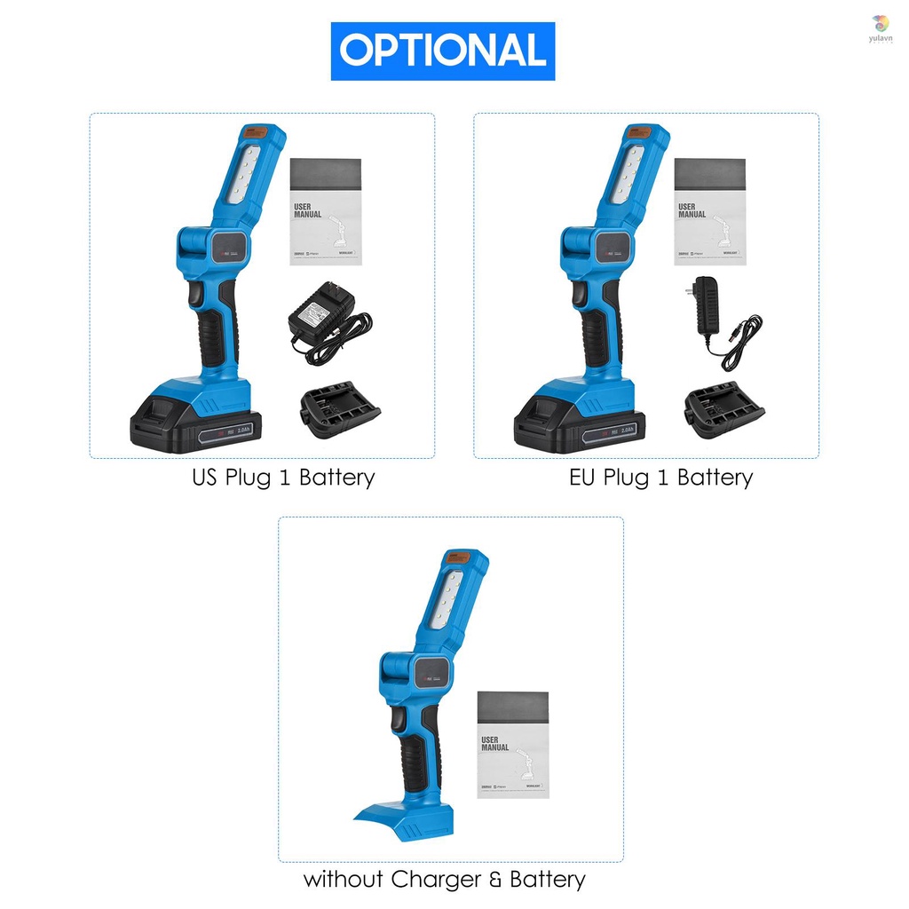 Đèn LED 20V Cầm Tay Không Dây Có Thể Sạc Lại Kèm Móc Pin 2.0Ah Dùng Để Sửa Chữa / Đi Cắm Trại