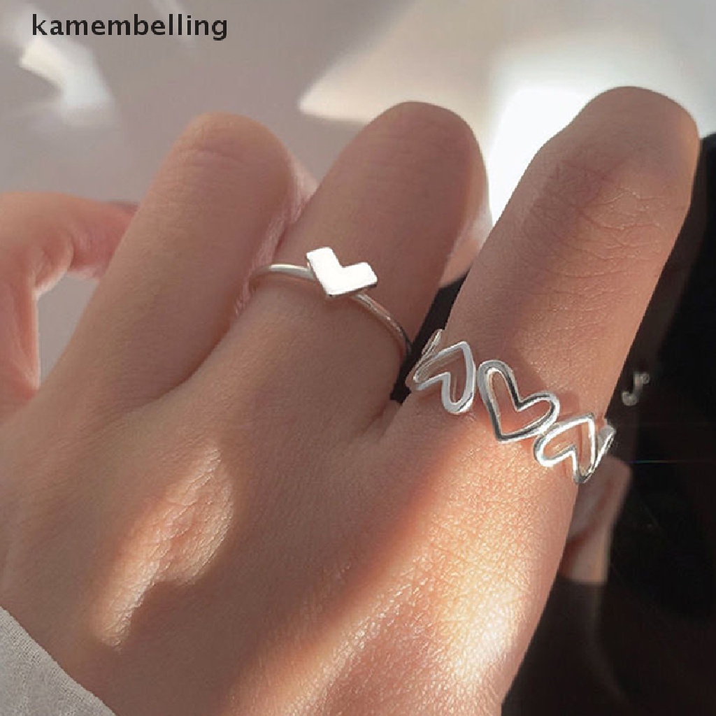 1 Bộ Nhẫn Hở Hình Trái Tim Màu Bạc Thời Trang Đơn Giản Dành Cho Nữ