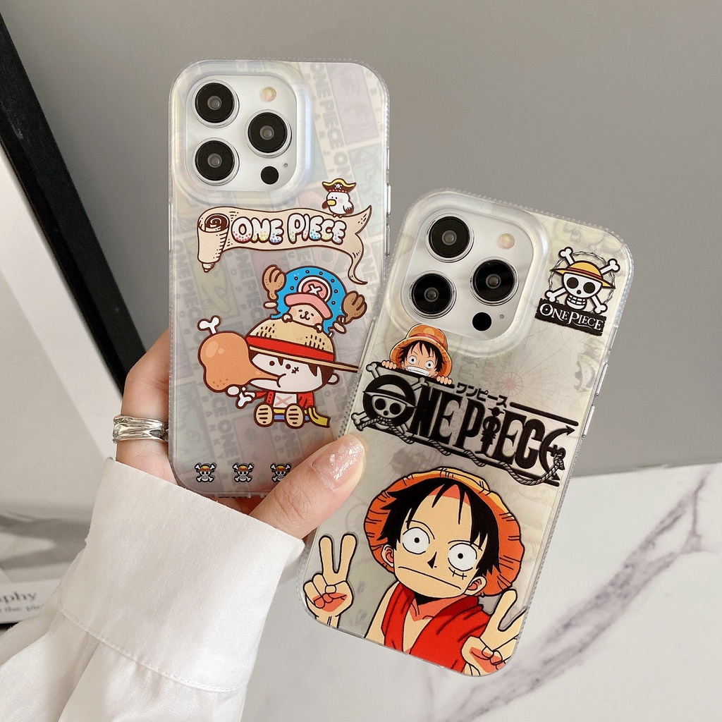 Ốp Điện Thoại Màu Bạc Sáng Họa Tiết Hoạt Hình Luffy One Piece Sang Trọng Cho iPhone 14Pro Max 13promax 12 11
