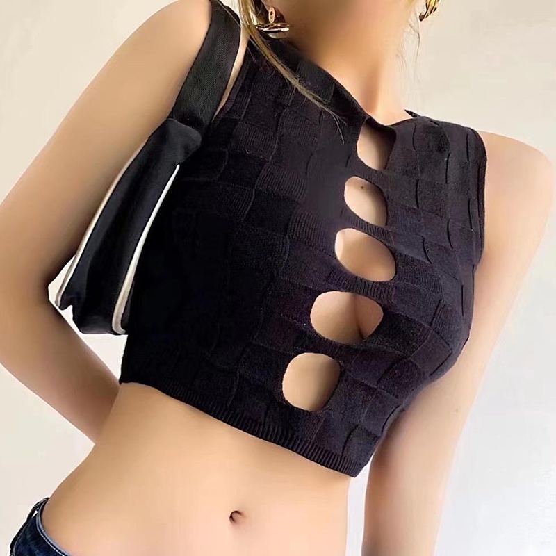 IELGY   Áo Croptop Dệt Kim Hai Dây Dáng Ngắn Thời Trang Quyến Rũ Cho Nữ