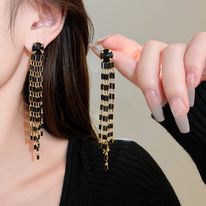 Bông Tai Mạ Bạc 925 Dáng Dài Phối Tua Rua Phong Cách Hàn Quốc Mới