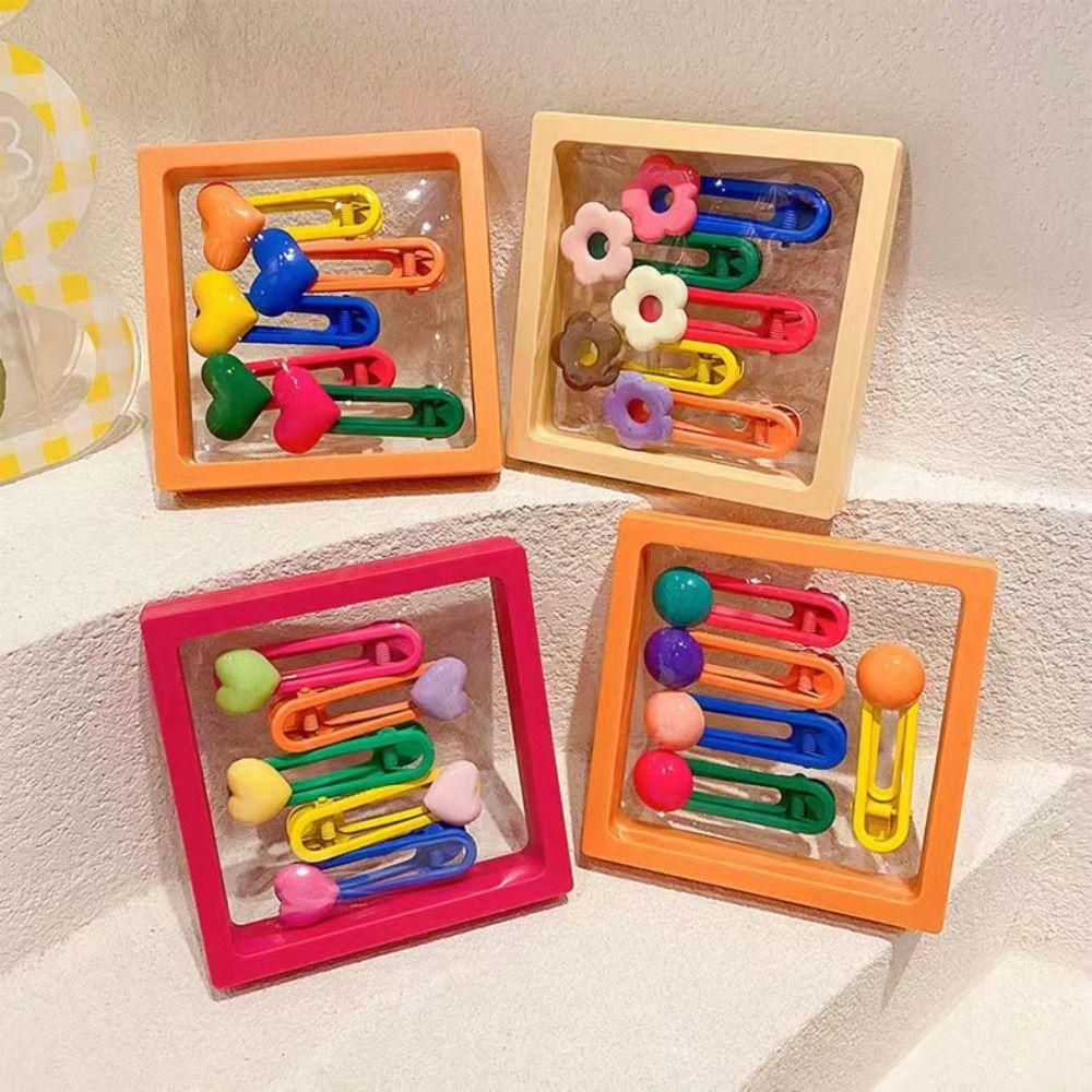 Hộp 5 Kẹp Tóc Họa Tiết Hoạt Hình Phong Cách Hàn Quốc Dễ Thương Cho Nữ