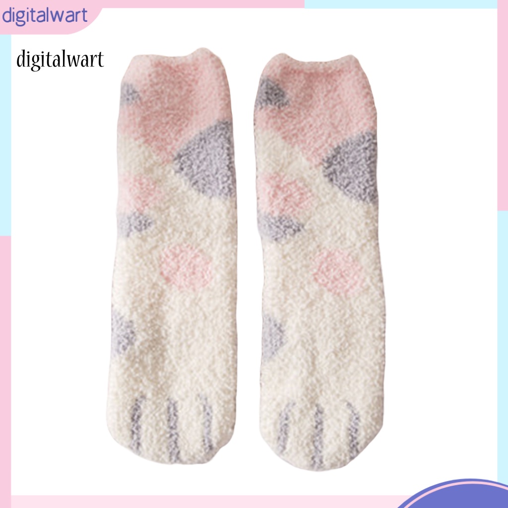 Kỹ Thuật Số| 1 Đôi Vớ Ngủ Giữ Ấm Mềm Mại Co Giãn In Hình Chân Mèo Dễ Thương