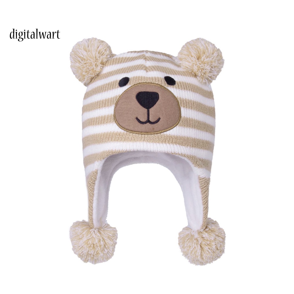 Kỹ Thuật Số| Mũ Beanie Dệt Kim Đính Bóng Lông Họa Tiết Kẻ Sọc Co Giãn Dành Cho Trẻ Em