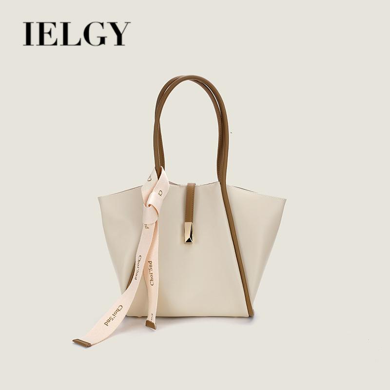 Ielgy Túi Xách tote Bằng Lụa Sức Chứa Lớn Phối Khăn Quàng Cổ Màu Sắc Tương Phản Di Động Chất Lượng Cao Cho Nữ